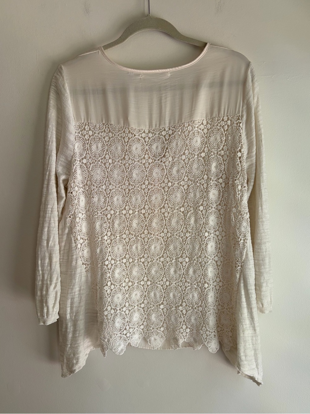 Anthropologie Knitted & Knotted Ivory Lace Back V Neck 3/4 Sleeve Blouse Size L - Picture 5 of 6